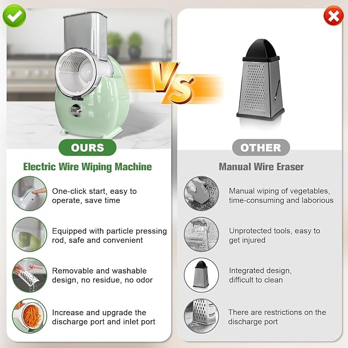 Electric Cheese Grater for Block Cheese - 3 in 1 Rotary Cheese Grater Electric Rotary Grater Salad Shooter Electric Slicer for Cheeses, Fruits, Vegetables and Nuts (Green)