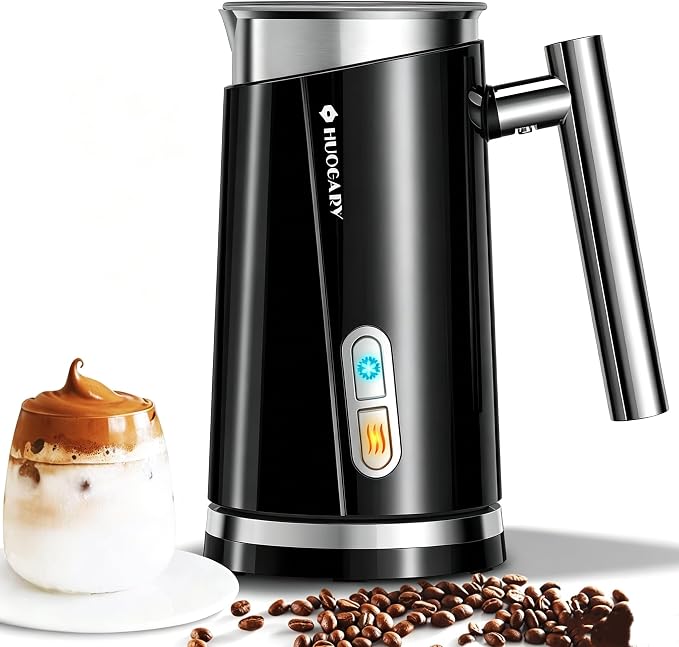 Huogary Milk Frother, Milk Steamer for Milk Foam & Hot Milk(4.5oz/10.5oz), Electric Milk Frother and Warmer for Homemade Coffee, 120V (Black)