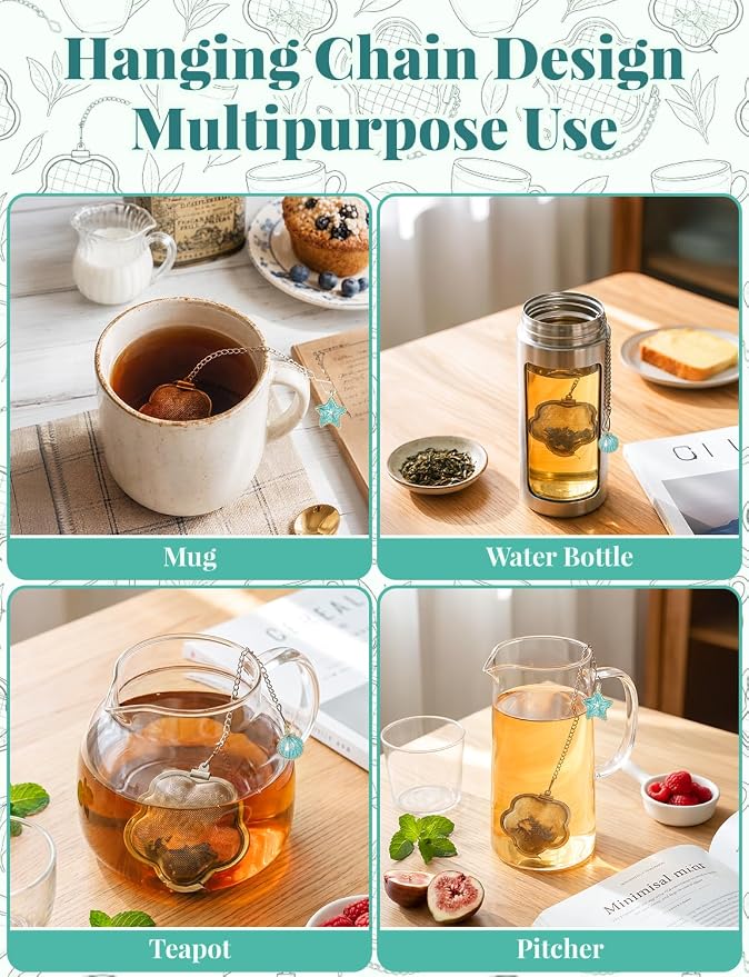 2 Pack Tea Infuser for loose tea,2.3 inch Flower Design Stainless Steel Tea Ball with Precious pendant,Fine Mesh Strainer for Brew Tea,Spices & Seasonings（Starfish & Shell）