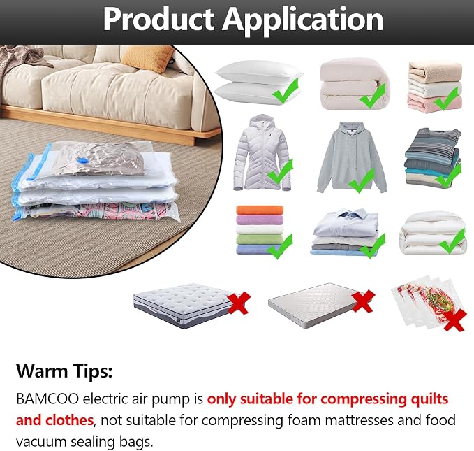 Electric Vacuum Pump for Clothing Vacuum Storage & Seal Bags, White | Portable Vacpack Air Pump for Compression Clothing Blanket Luggage(Storage Bag Not Included)