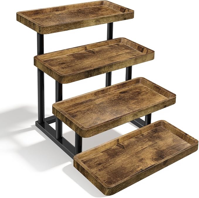 4 Tier Cupcake Stand, 15.7" Large Wooden Serving Tray | Party Food Display, Rustic Tiered Tray Decor Capable of Dessert Table & Perfume Organizer, with Sturdy Metal Frame