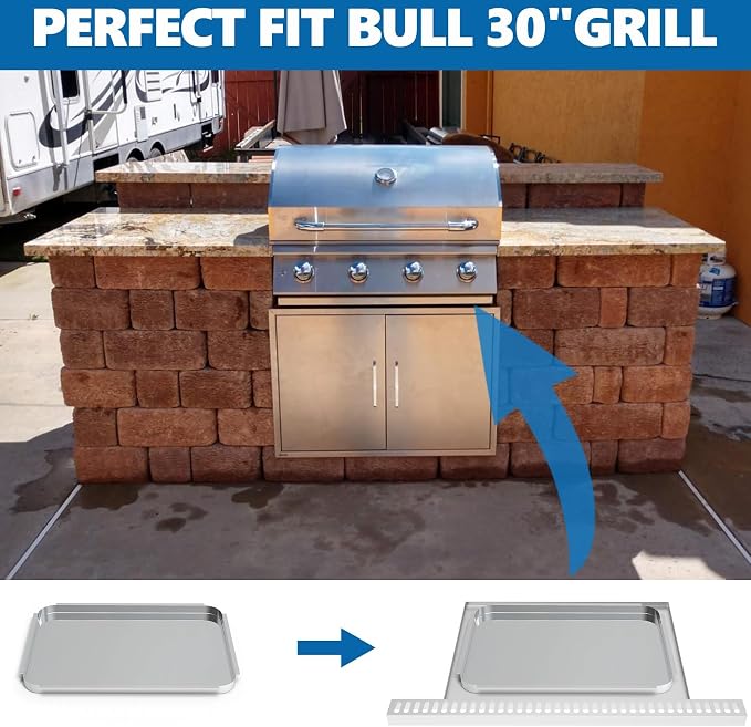 Grease Tray Replacement for Bull 30-Inch Grill Parts，Stainless Steel | 20 7/8″ x 15 5/8″. Fits Bull 30″ Grills – Angus, Outlaw, Lonestar. Rust-proof, Easy-Clean, Catches Grease & Food Drippings.