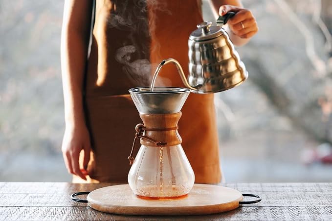 Barista Warrior Reusable Coffee Filter - Stainless Steel Pour Over Dripper, Compatible for Chemex, Hario V60 & Drippers, Easy to Clean Flavorful Brew Fine Mesh Coffee Filter - Gold Titanium Coated