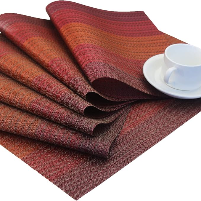 PIGCHCY Placemats Set of 12 Washable Durable Place Mats Vinyl Heat Resistant Non-Slip Table Mats Indoor Outdoor (Scarlet Red)