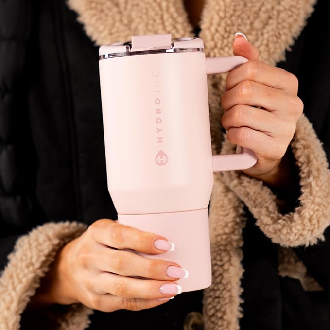 HydroJug Coffee Traveler 20oz Ceramic-Lined Mug with Handle, Dusty Rose