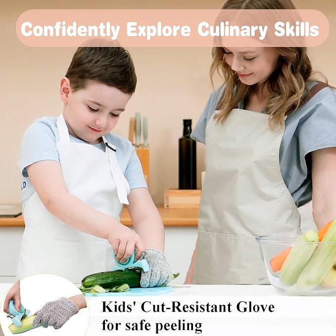 Kibbidea Vegetable Peeler, Kids Potato Fruit Peeler for Kitchen | Protective Cover, Cut-proof Glove, Kids Cooking Tools, Cute Kitchen Accessories