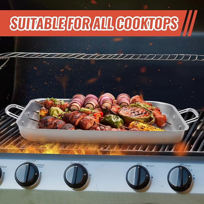Grill Pan - 11'x15'' BBQ Grill Topper With Handles