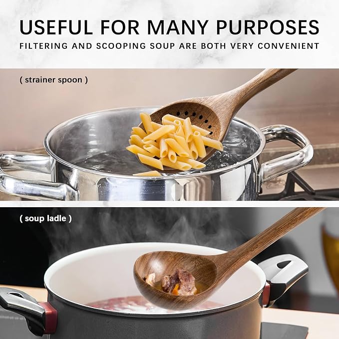 Wooden Spoons for Cooking, 8-Piece Acacia Wood Cooking Utensil Set | Spoons and spatulas stir, mix, flip and serve; balanced handles offer control while staying gentle on nonstick cookware.