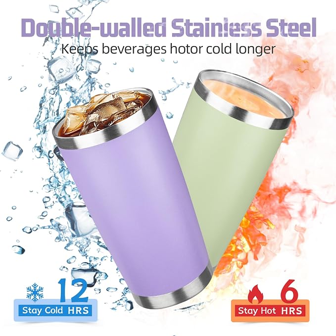 20 oz Tumbler with Lids and Straws, Stainless Steel Insulated Travel Coffee Mug, Double Wall Vacuum Insulated Tumblers, Powder Coated Coffee Tumbler for Cold & Hot Drinks (Mix Color-5, 6 Pack)