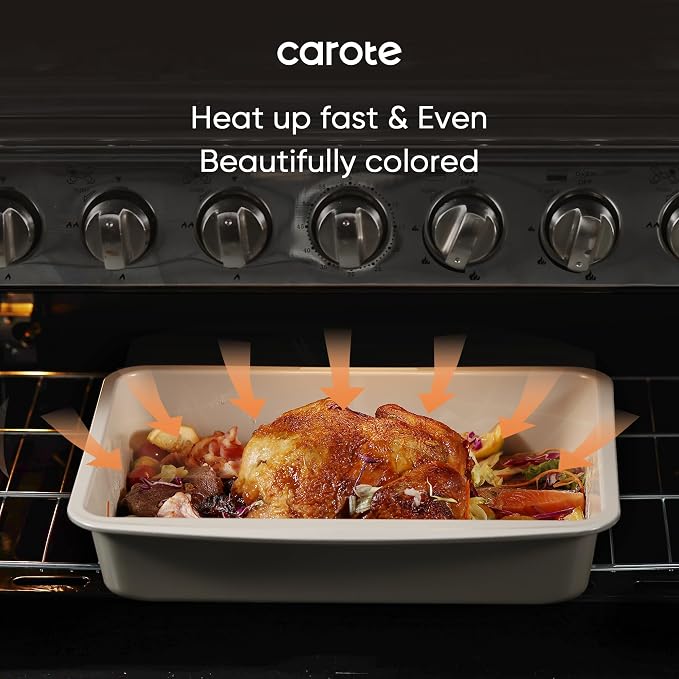 CAROTE 7-Piece Baking Pans Set, Nonstick Bakeware Sets, Gray & Khaki | Cookie Sheets, Muffin, Bread, Cake, Loaf, Roasting Pan, Easy-Release, Oven Safe Up to 446°F, PFAS-Free, Stackable, Home, Gift