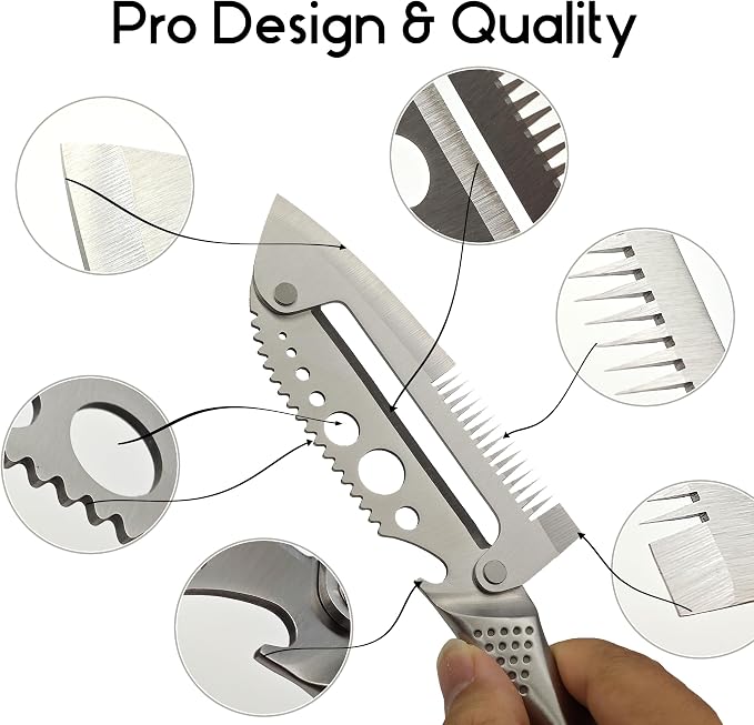 7IN1 Utility Peeler & Shredder with Seamless Steel Handle | Multi-Function Vegetable Peeler Shredder Slicer Stem Remover Fish Scaler Lid & Can Opener, Dishwasher Safe, Right Hand Only