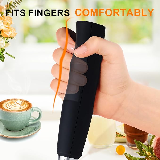 YUSWKO Handheld Milk Frother Wand for Coffee, Rechargeable Electric Whisk with 3 Heads 3 Speeds Drink Mixer Coffee Frother For Latte, Cappuccino, Hot Chocolate, Egg, Black