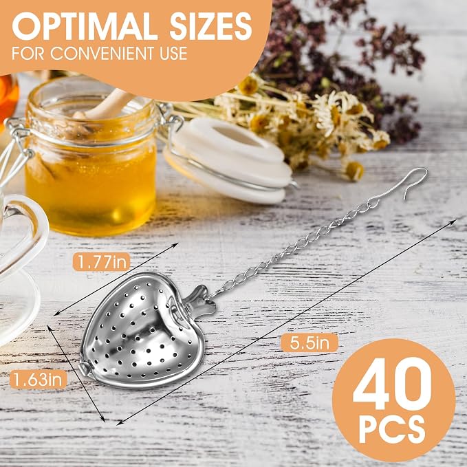 40 Pcs Stainless Steel Tea Ball Mesh Tea Infuser Strainers Premium Tea Filter Tea Interval Diffuser with Extended Chain Hook for Brew Loose Leaf Tea and Seasonings &spices