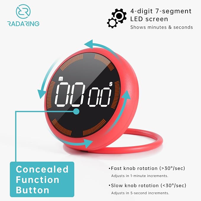 Rose Quick Que Kitchen Timers, Visual timers Large LED Display Magnetic Countdown Countup Timer for Classroom Cooking Fitness Baking Studying Teaching, Easy for Kids and Seniors (Rose)