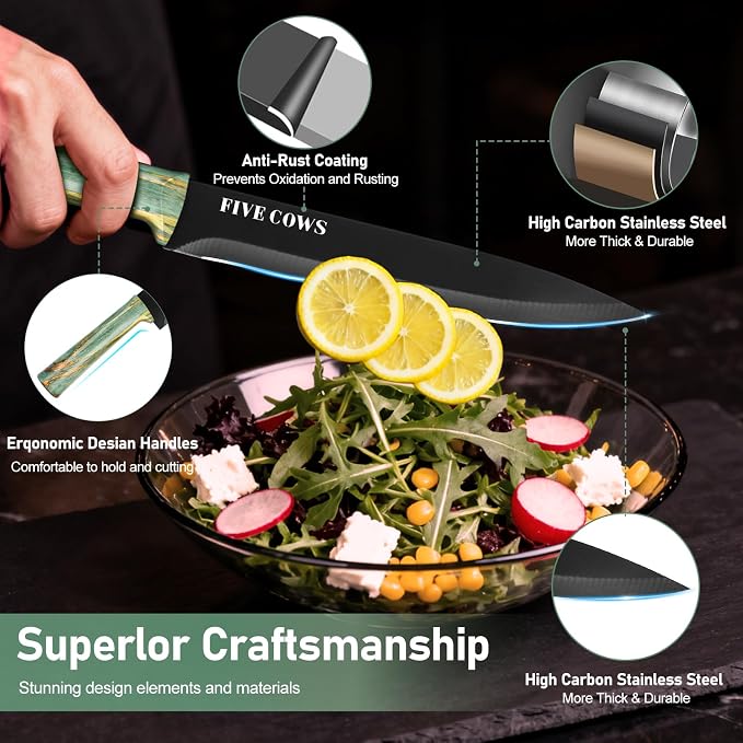 16-Piece Kitchen Knife Block Set with Cutting Board - German Stainless Steel Knives, Built-In Sharpener, Dishwasher Safe, Anti-Slip Handle - All-in-One Cutlery Set for Home/Kitchen (Cyan)