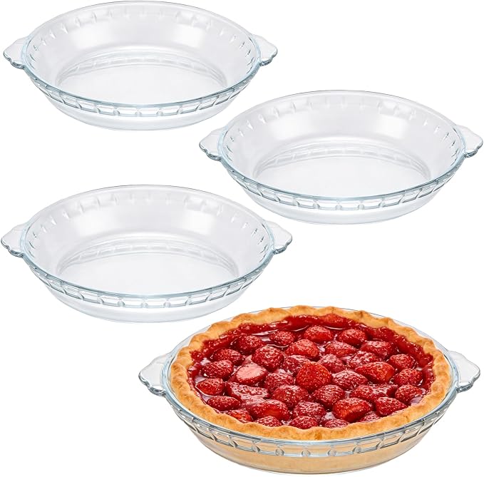 4 Set Glass Pie Pan with Handles, 8 Inch Glass Pie Plate for Baking, Round Glass Pie Dish for Baking Quiches, Tarts, Desserts & Salads, Oven & Freezer Safe Kitchen Accessories
