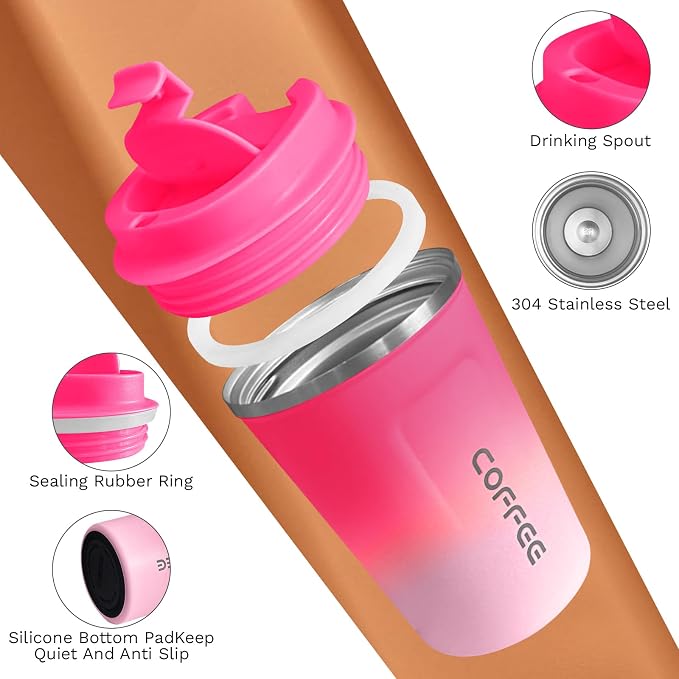SPLMIFA Travel Coffee Mugs Leak-Proof, Reusable Coffee Cups with Lids, Stainless Steel Vacuum Insulated Coffee Tumblers, Thermal Insulation Cup for Men and Women Hot & Cold Drinks(2nd-Red White, 17OZ)