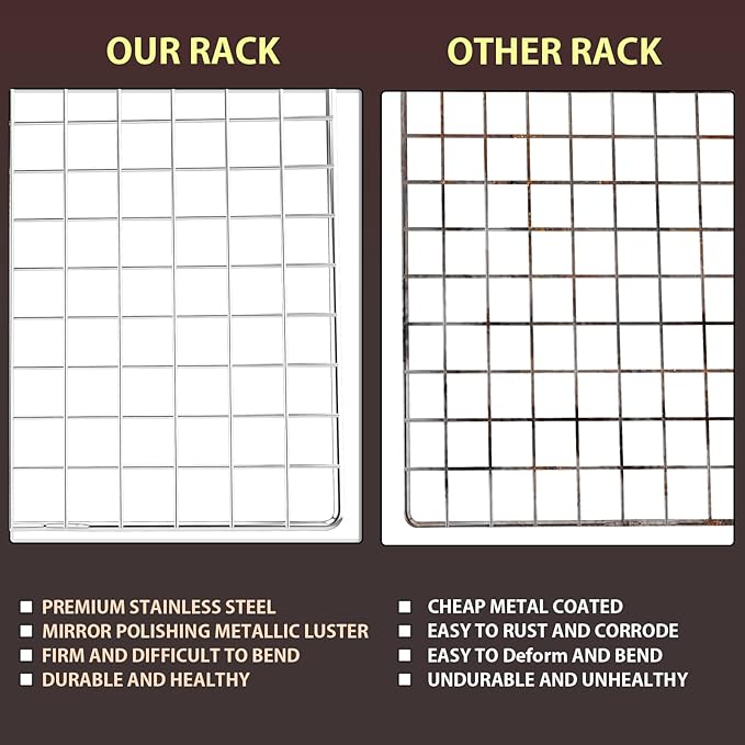 2PCS Cooling Rack for Cooking and Baking, 16" x 10" Wire Rack,Silver | Thick Wire Rack, Oven & Dishwasher Safe, for Roasting, Grilling, Drying, Fits Half Sheet Pan