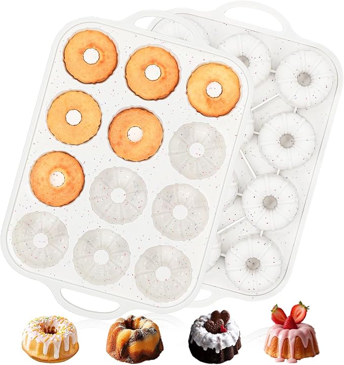 Vinino 3 Inch Silicone Mini Fluted Tube Cake Pans, 2 Pack with Metal Frame | 12-Cavity Mini Cake Mold Set for Batch Baking, Perfect for Flan, Donuts, Muffins, Brownies & Desserts