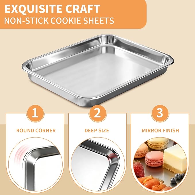 Baking Sheet Set of 3, Stainless Steel Cookie Sheets Baking Sheet Pan, 10.5/12.4/16 Inch, Thicker and Firmer Baking Pans Set, Non-stick, Non toxic & Heavy Duty & Easy Clean, Dishwasher Safe