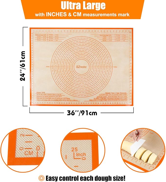 Silicone Pastry Mat 34X26 inch Baking Mat for Rolling Dough | Great Performance Kitchen Counter Mat Perfect for Dough, Pastry, Pie Crust, Fondant, Cookies, Bread, Pasta/Pizza,Pastry Board