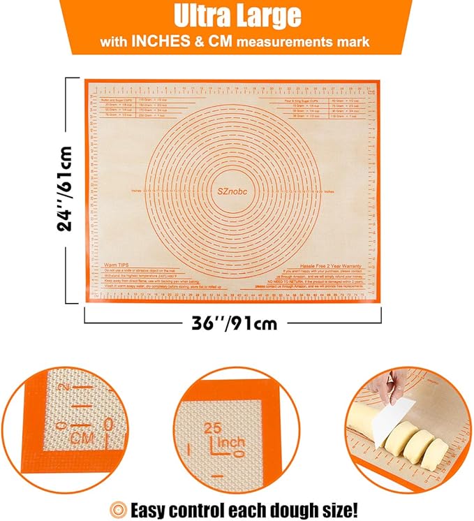 Silicone Pastry Mat 36X24 inch Baking Mat for Rolling Dough | Great Performance Kitchen Counter Mat Perfect for Dough, Pastry, Pie Crust, Fondant, Cookies, Bread, Pasta/Pizza,Pastry Board
