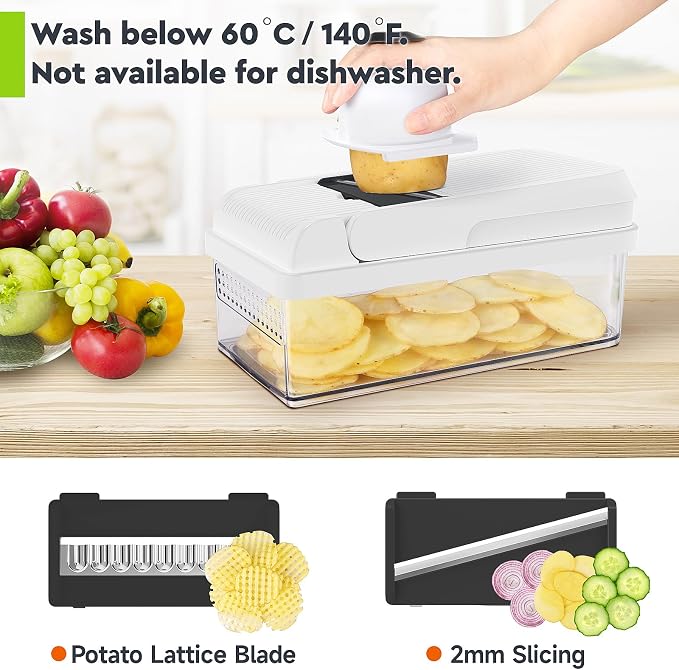 MealHelper 12-in-1 Vegetable Chopper, Food Veggie Chopper With Container | Kitchen Prep Tool, Cheese Grater, Home Essentials & Kitchen Gadgets, with Sharp Stainless Steel Blades(7 Blades, Black)
