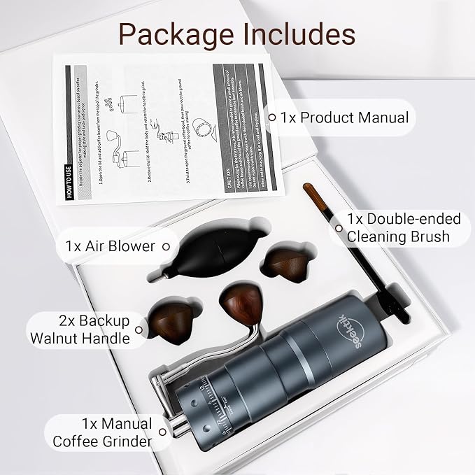 Manual Coffee Grinder Portable Hand Crank Coffee Mill for Home & Travel | Foldable Handle,Stainless Steel Conical Burr,for Espresso French Press Pour Over Drip, External Adjustable Setting,Grey