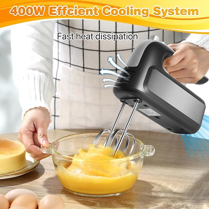 5-Speed 400W Electric Hand Mixer with Turbo – Powerful Handheld | Kitchen Mixer with 5 Stainless Steel Attachments for Dough, Cream, Batter, Eggs & Baking