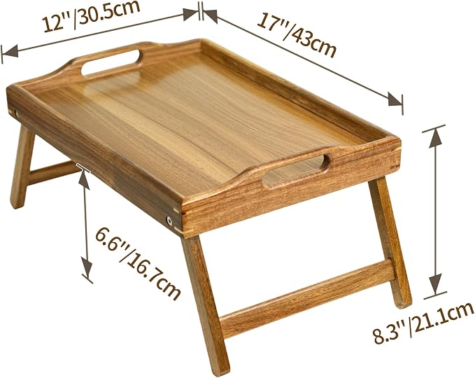 Utoplike Acacia Bed Tray for Eating, Breakfast Trays with Foldable Legs | Wood Serving Table for Sofa, Bed, with Folding Legs, Medium Size
