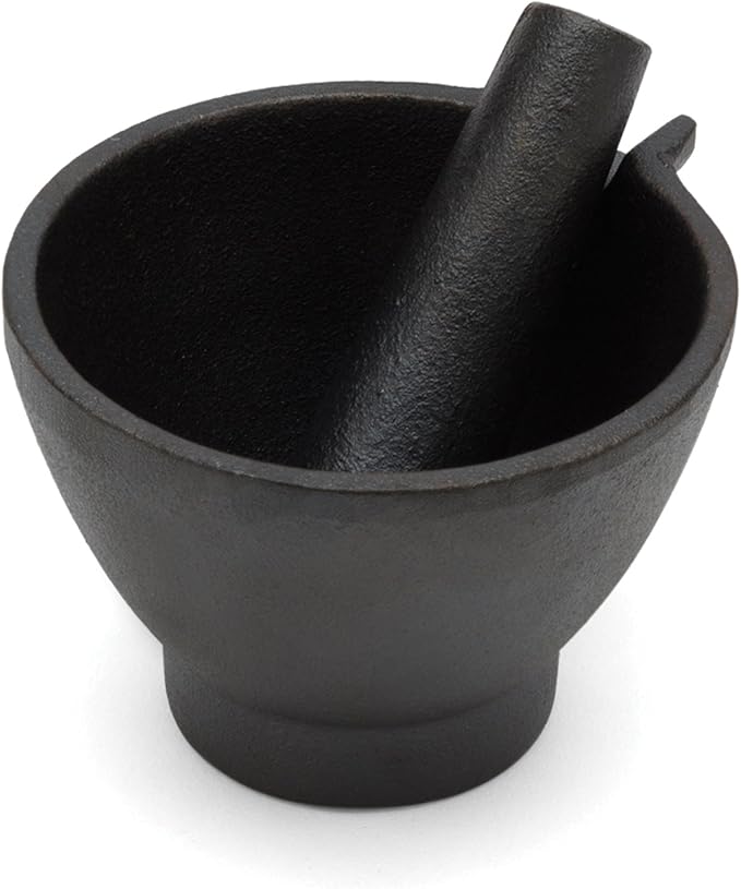 Fox Run Mortar and Pestle, Cast Iron, Black | Easily Grind Herbs, Spices & Seasonings | Improve Flavor In Dishes | Small & Durable Cast Iron Mortar & Pestle Set