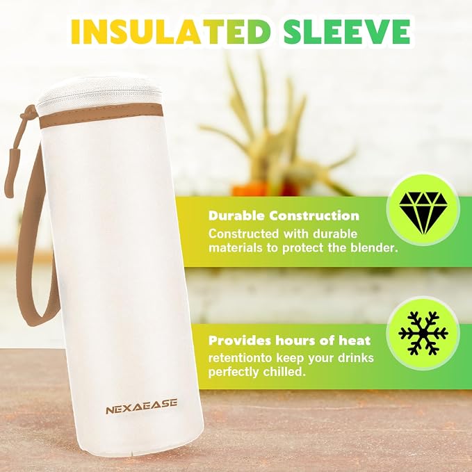 Portable Blender Personal Juicer for Shakes Smoothies with Insulated Sleeve | 20 Oz Electric Protein Shaker Bottle, Travel Lid, USB-C Rechargeable, Mini Small Cordless Blender Cup for Kitchen Travel Gym