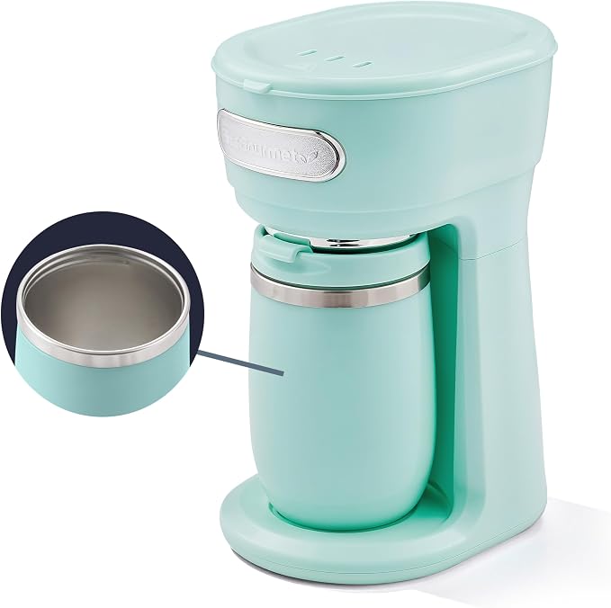 Elite Gourmet EHC242M Personal Single-Serve Compact Coffee Maker, Mint | Includes 12oz dual-wall travel mug with stainless steel interior, reusable mesh filter - compatible with coffee grounds