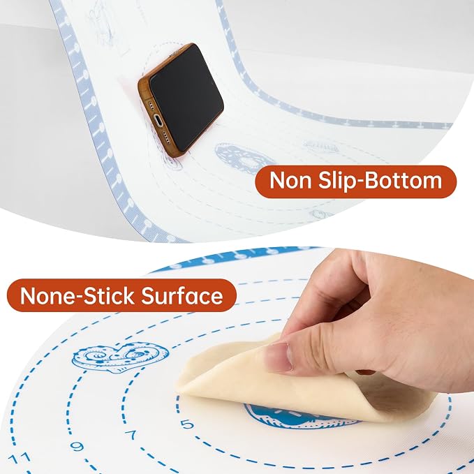 Baking Mats Silicone for Baking Sheet, non Stikc Pastry Mat for Dough Rolling, Silicone Macaron Baking Sheet for Cookie, Pizza, Surdough, Pastry,Dough Rolling out, Non Stik and 480°F Oven Safe