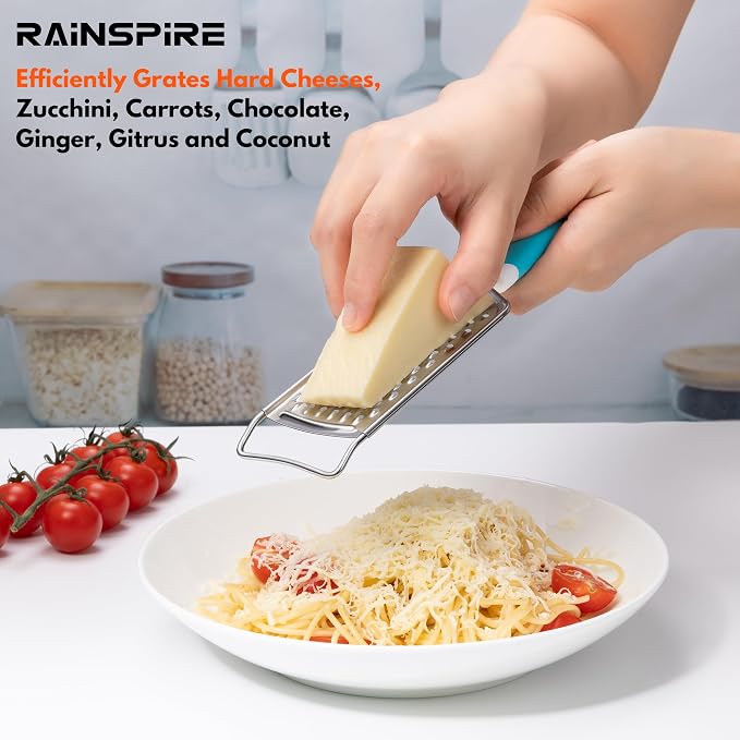 Professional Cheese Graters for Kitchen Stainless Steel Handheld, Metal Lemon Zester Grater With Handle For Cheese, Chocolate, Spices, Kitchen Gadgets Tools, Soft Grip Handle (Blue)