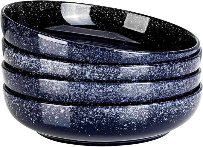 S&Q'S CERAMICS Large Serving Bowls Set of 4, 65 ounce Large Salad Bowls, 10'' Ceramic Wide Shallow Bowl Plates, Pasta Serving Dishes for Party, Entertaining, Microwave Safe(Navy Blue)