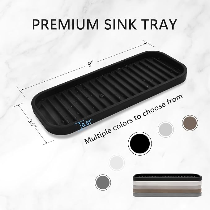 Silicone Sponge Holder for Kitchen Sink - Kitchen Soap Tray & Sponge Tray | Silicone soap dish, soap holder, dish sponge holder dish scrubber, soap dispenser tray, kitchen sink organizer, 2 pack black