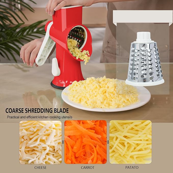 Rotary Cheese Grater with Handle-Versatile Cheese Grater | Non Slip Suction Base,Cheese Shredder&Food Slicer for Cheese,Carrots,Cucumbers,Nuts Compact&Easy Clean Kitchen Kitchen Tool