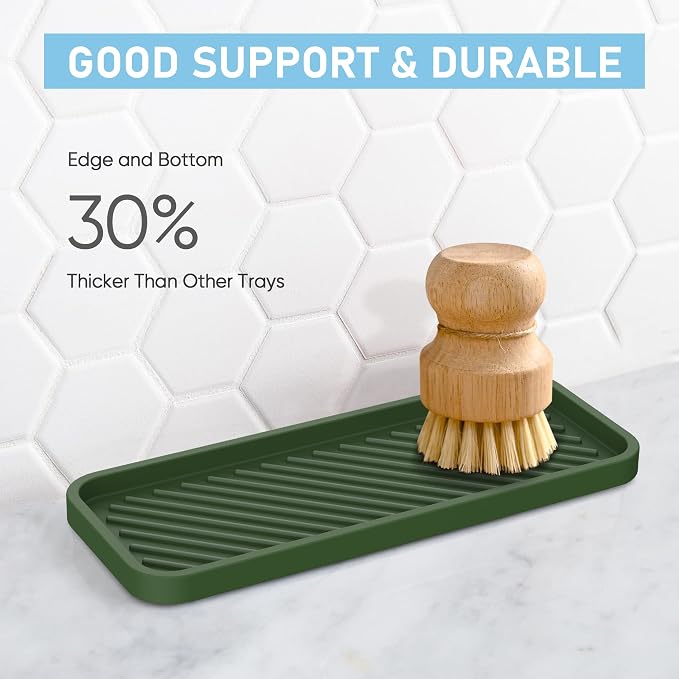 Kitchen Silicone Sink Organizer Tray, Sponge Holder for Sink Caddy（Green） | Silicone Soap/Sink/Drip Tray, Kitchen Sink Organizer, Small Mats for Counter, Soap Dish Tray, Dishwashing Accessories