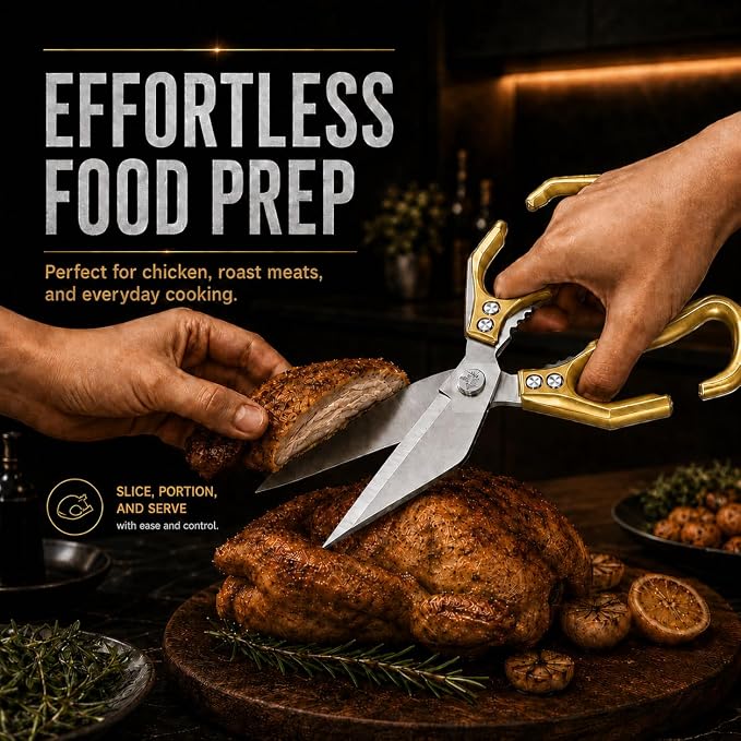 Multifunctional Heavy-Duty Kitchen Shears,Kitchen Shears for Cutting Chicken,Kitchen Scissors for Food, Japanese High-Carbon Steel Culinary Shears,for Chicken,Bone Cutting,Christmas Gifts (Gold)