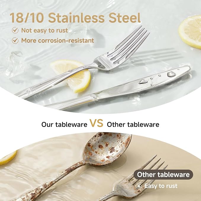 18/10 Stainless Steel Silverware Set for 6,30 Piece Flatware Set | Heavy Duty Dining Utensils & Cutlery Set, Mirror Polished Finish, Dishwasher Safe for Home Kitchen, Wedding & Housewarming