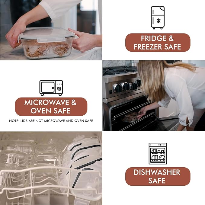Razab 10 Cups/ 80 Oz 4 Pc (Set of 2) Glass Food Storage Containers with Airtight Locking Lids For Storing & Serving Food. BPA Free & Leak Proof - Microwave, Dishwasher, Fridge, Freezer, Oven Safe