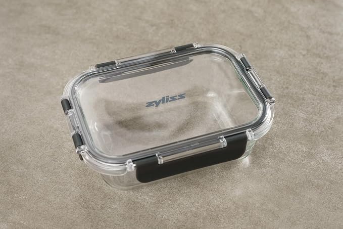 Zyliss E981064 640ml Glass Container, Shatter Resistant Glass, Airtight Food Storage Box with Sealable Lid, Microwave Safe, BPA Free, Freezer Safe, Fridge Storage, Food Container, 7.17"x2.44"x5.35"