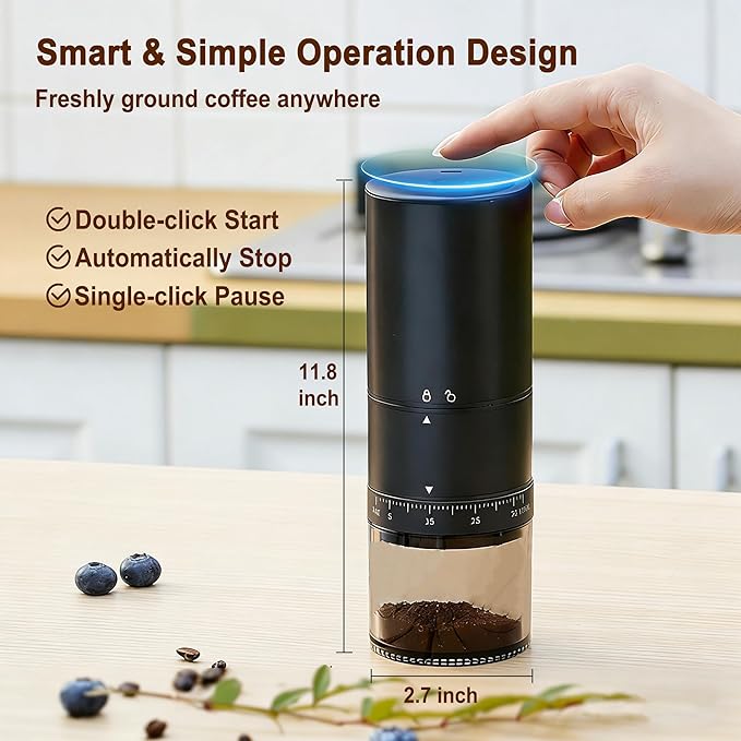 Portable Electric Coffee Burr Grinder Adjustable Bean Grinding Machine | One Button Operation Mini Coffee Grinder Suitable For French Press Moka Pot Ideal Gear For Home Travel And Camping Brewing