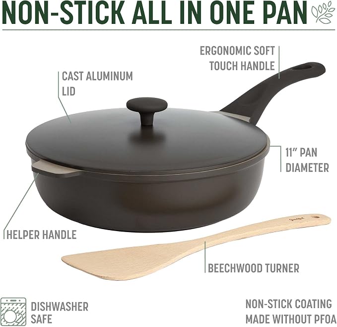 Goodful All-in-One Pan, Multilayer Nonstick Cookware Set, High-Performance Construction, Multipurpose Design Replaces Multiple Pots and Pans, Dishwasher Safe, 11-Inch, 4.4-Quart Capacity, Graphite