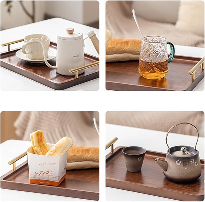 Bamboo Serving Tray with Gold Handles, Large | Food Tray for Breakfast,Coffee Table,Dinner & Bar, Decorative Tray for Kitchen, Bedroom
