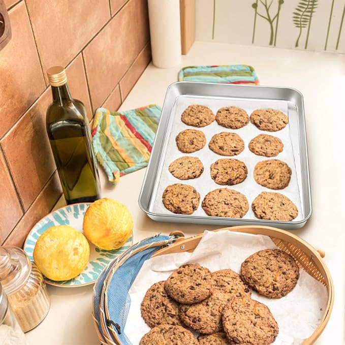 P&P CHEF Baking Sheet Pan, Stainless Steel Cookie Sheet, 12.5 Inch & 1 Pc | Oven Tray Sheet Pan for Baking & Serving, Baking Tray for Multi Uses, Heavy Duty & Non-toxic, Rust Free & Dishwasher Safe