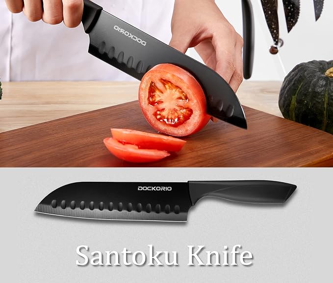 Kitchen Knife Set 19 Piece with Block High Carbon Stainless | 19 piece black knife set with block, high carbon stainless steel, steak knives, chef knife, bread knife, scissors & sharpener