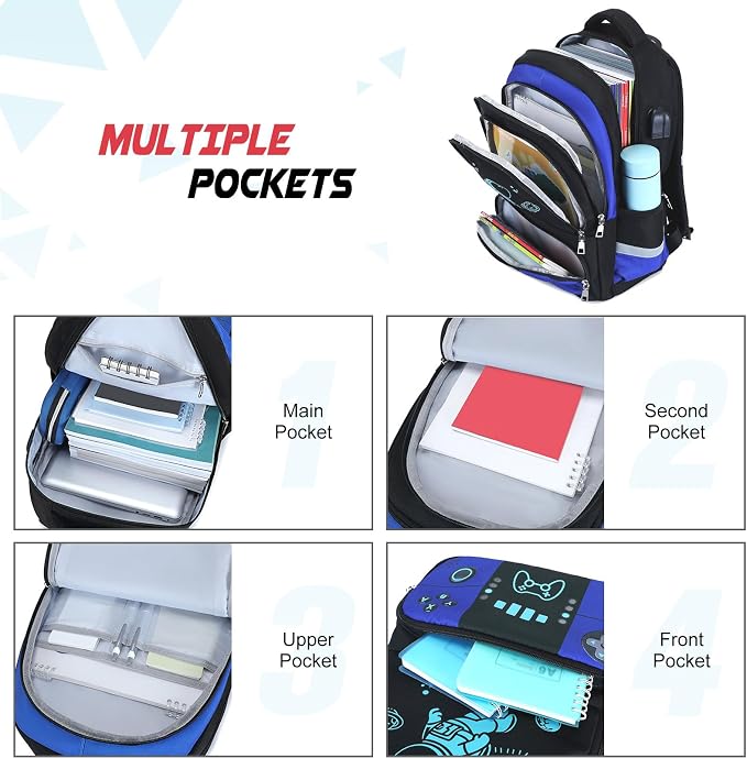 Backpack for School Boys, Cool Luminous Gamer Boys Schoolbag | with Lunch Box & Pencil Case Set for Kids Teens Elementary Middle School, Bookbag Glow In The Dark