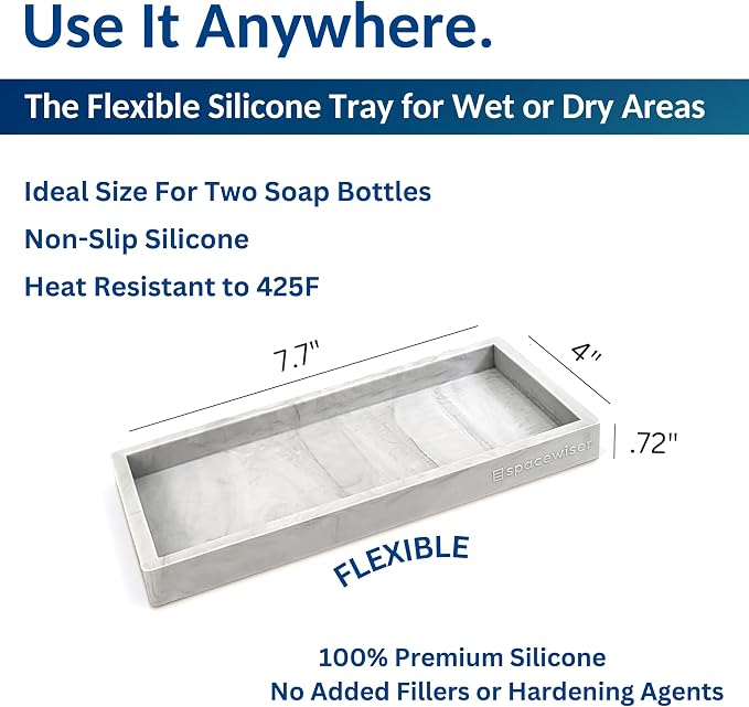 Countertop & Vanity Silicone Tray – 2 PC Small 7.7" Soap Tray | Kitchen Soap Tray Set, Dish Soap Tray for Kitchen Counter, Kitchen Sink Tray, Silicone Soap Dispenser Tray & Sponge Holder